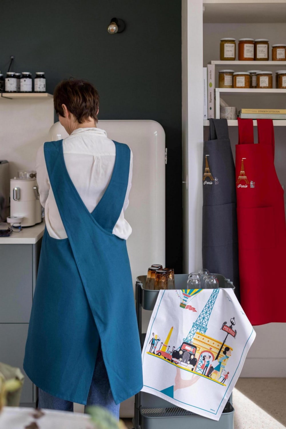 Tablier de cuisine japonais recyclé Tour Eiffel paon 125 x 85 cm - Maisons du Monde