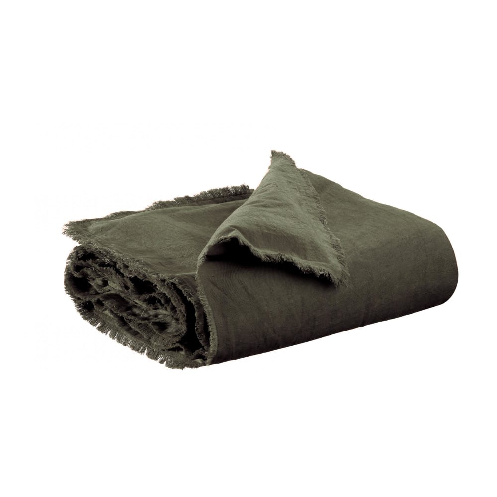 Édredon uni  en lin olive 85 x 200 cm