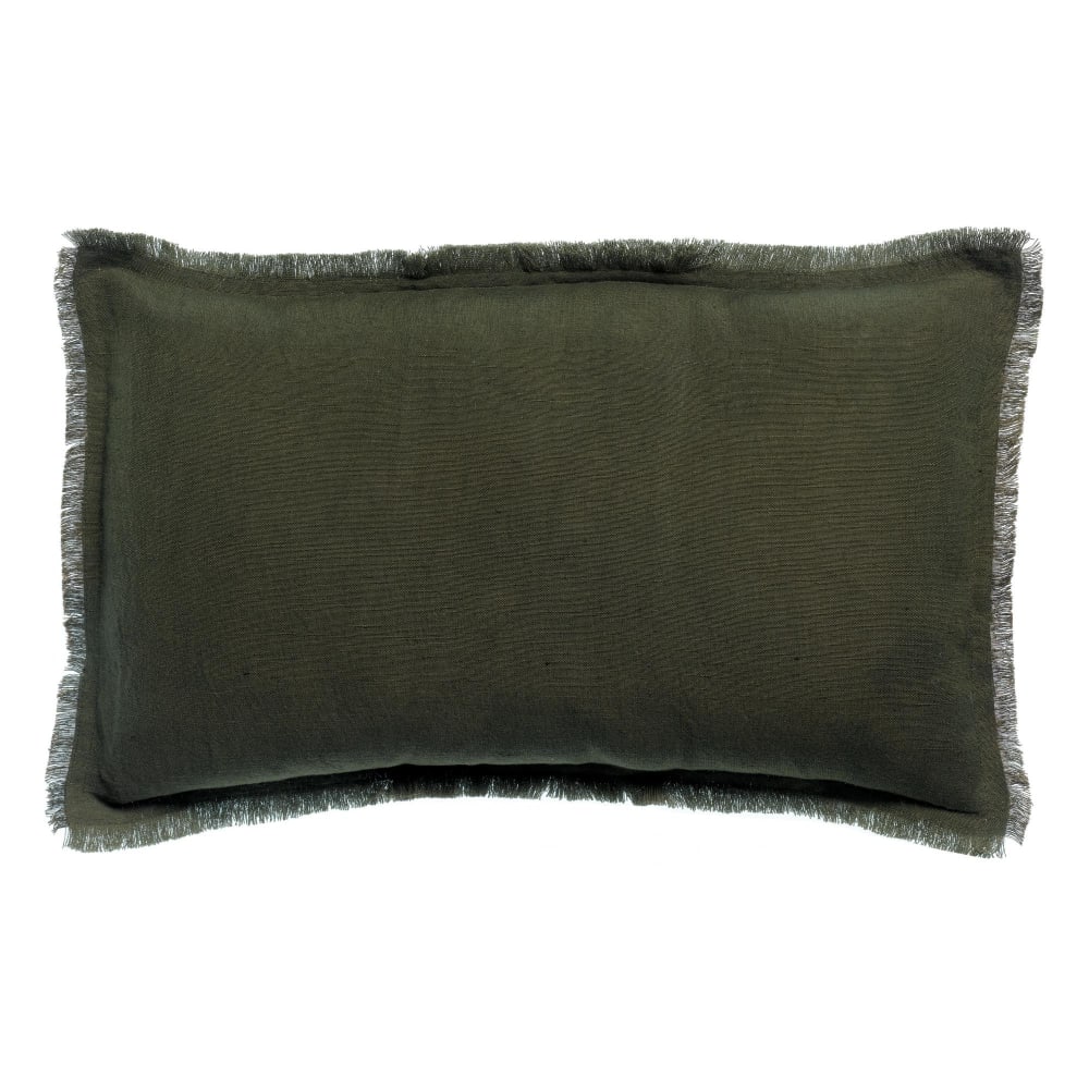 Vivaraise Coussin uni en lin olive 30 x 50 cm Vert