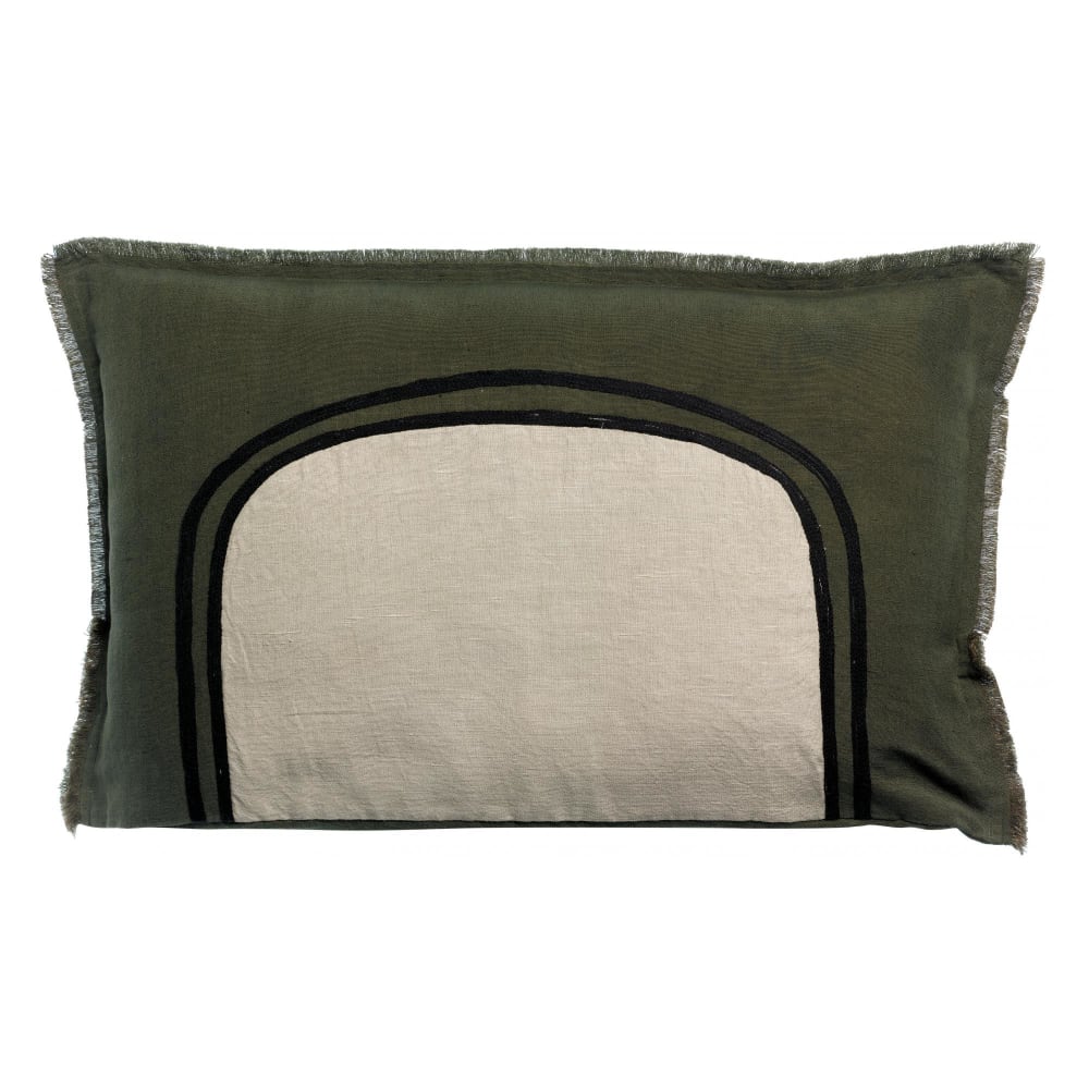 Vivaraise Coussin bicolore laly en lin olive 40 x 65 cm Vert