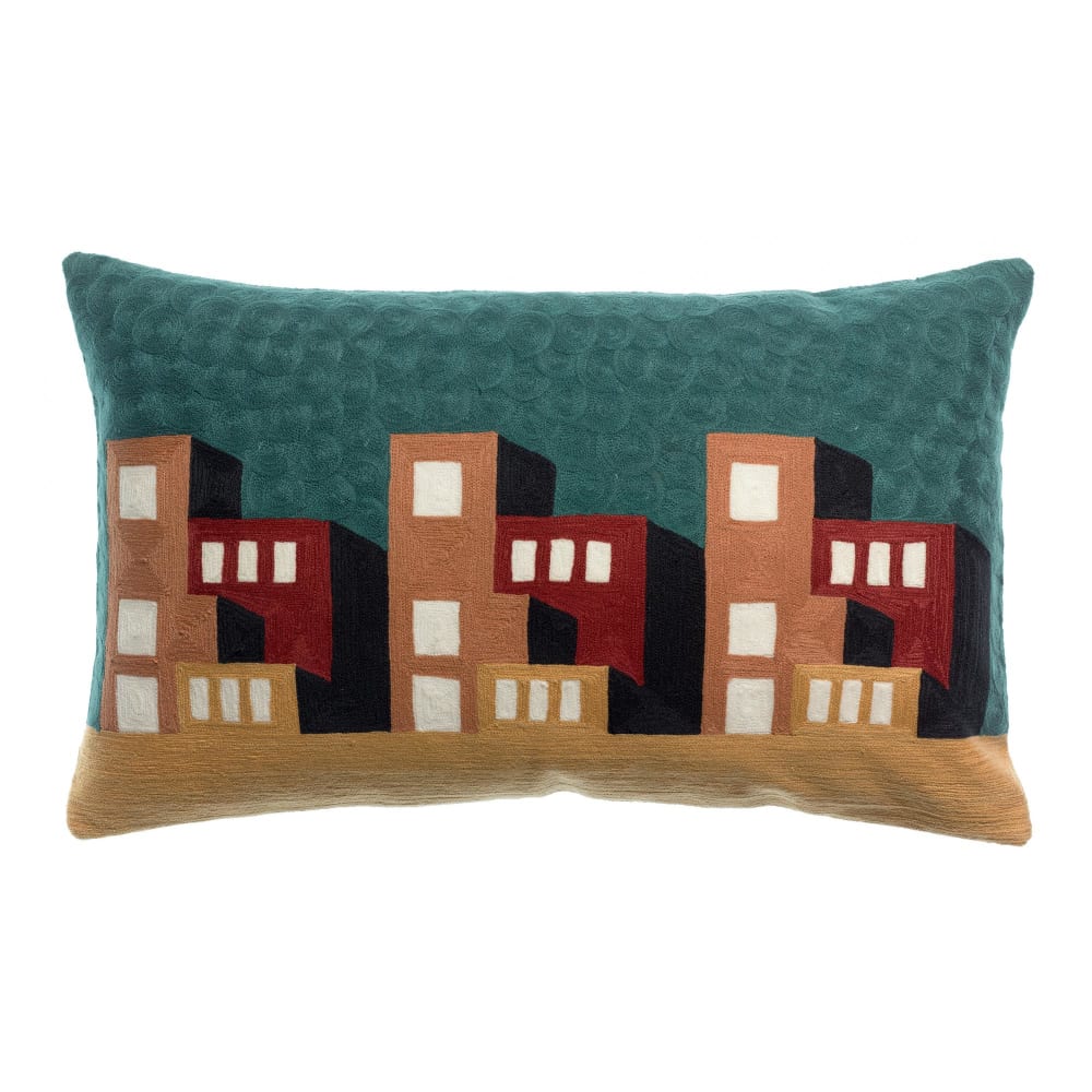 Coussin brodé en coton multico 40 x 65 cm