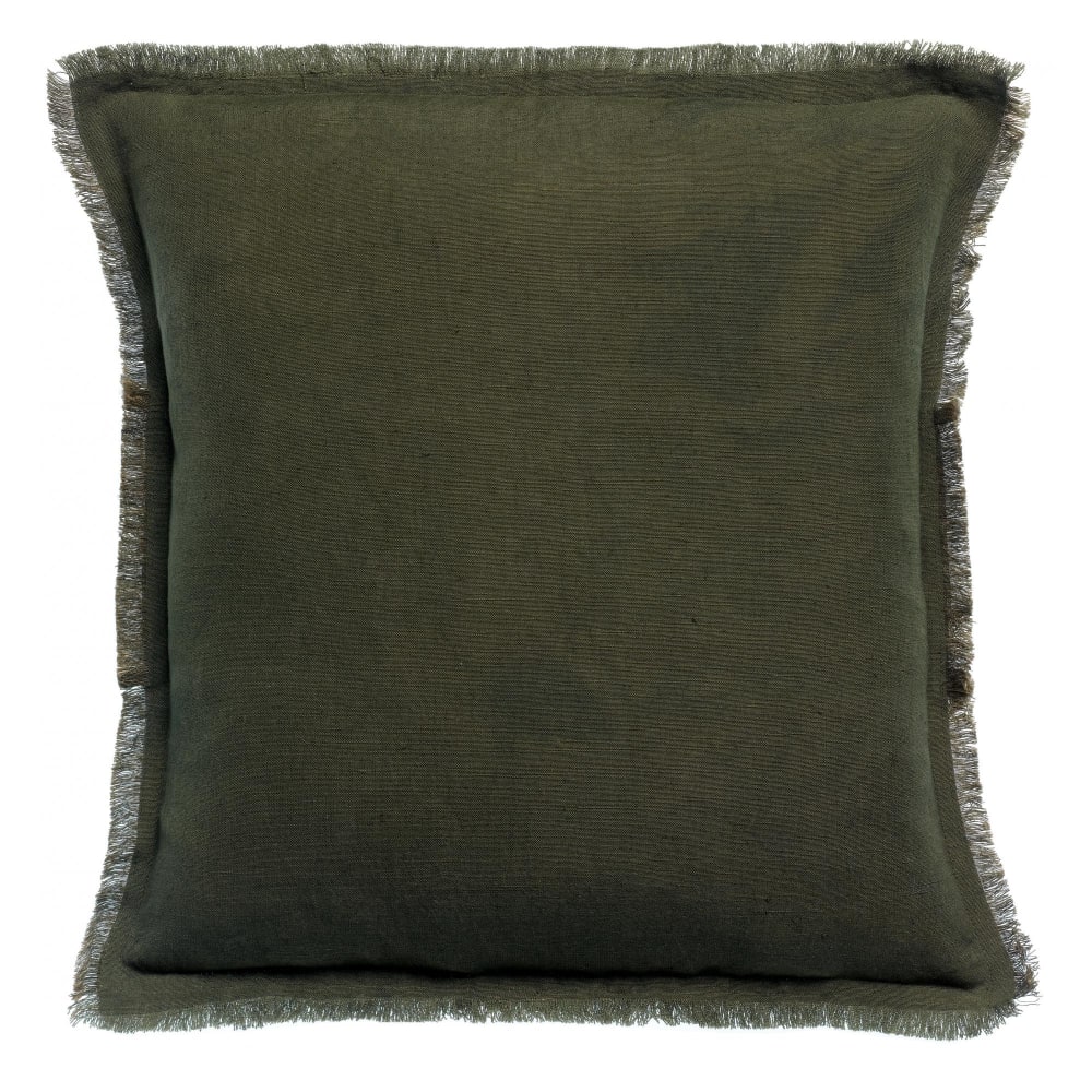 Vivaraise Coussin uni en lin olive 45 x 45 cm Vert