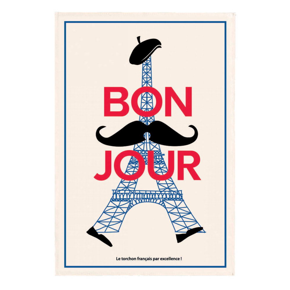 Torchon bonjour en coton ecru 48 x 72 cm Torchon bonjour en coton ecru 48 x 72 cm