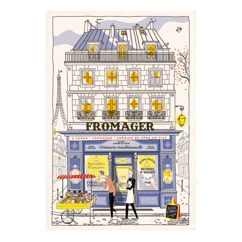 Torchon façade fromager en coton ecru 48 x 72 cm