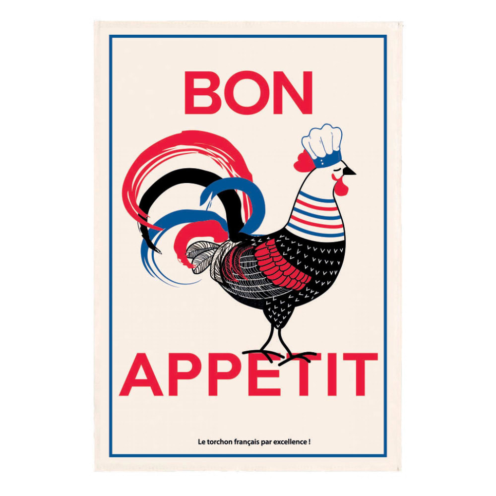 Torchon bon appétit en coton ecru 48 x 72 cm Torchon bon appétit en coton ecru 48 x 72 cm