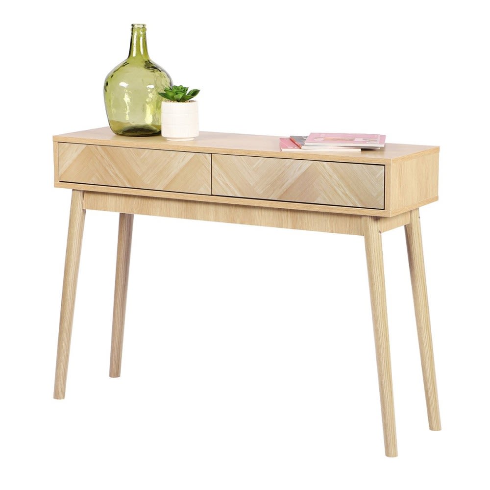 Fornord Console 2 tiroirs shelby Beige Bois - 100x75x30cm