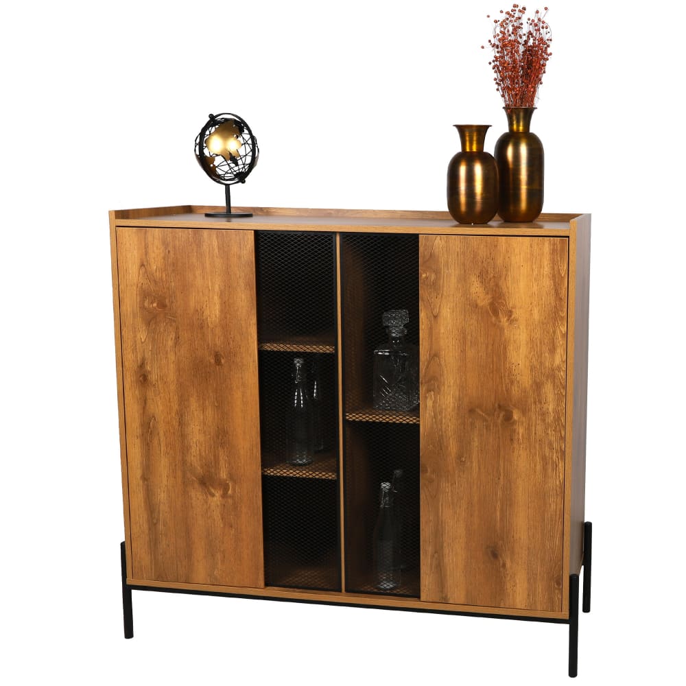 Buffet 2 portes bois et métal noir 118x40x110cm - Maisons du Monde