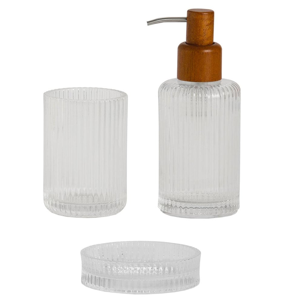 Distributeur de savon en verre strié et acacia 7x7x18cm - Maisons du Monde