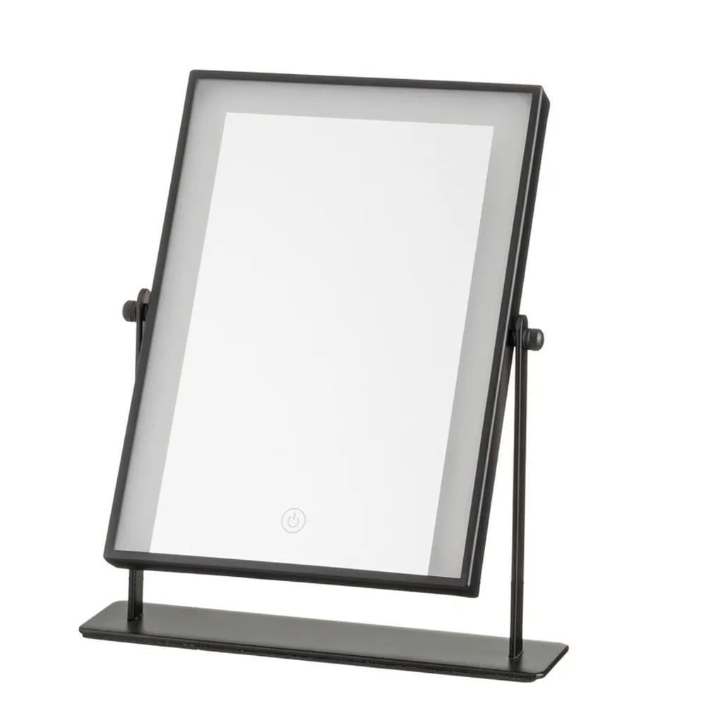 Miroir de maquillage à poser lumineux led métal noir 24x6x29cm