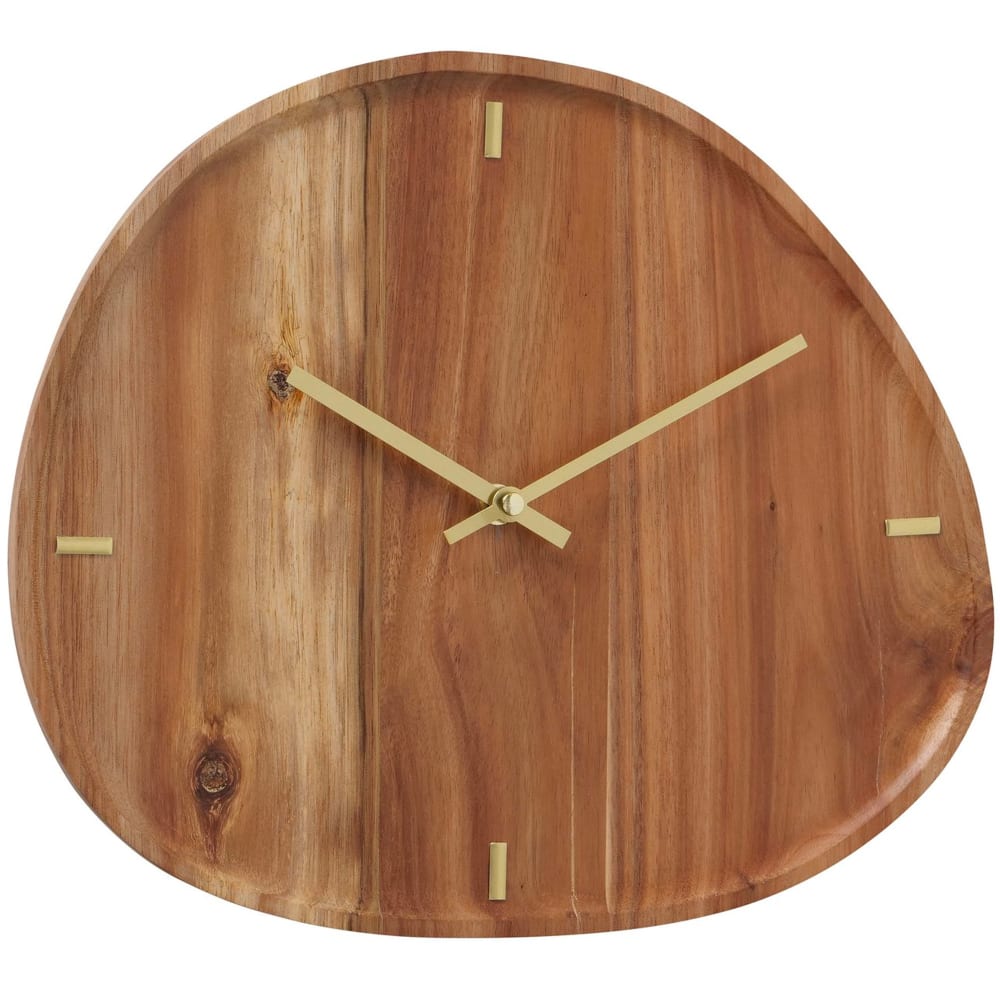 WADIGA Horloge murale design en bois d'acacia et métal doré. Dimensions: 30x35x4cm Couleur: Doré et bois Matière: Métal et acacia