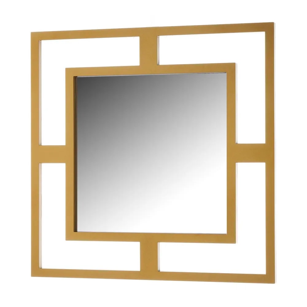 UNIMASA Miroir mural carré avec miroir intérieur carré.Dimensions: 40x1.2x40cmDimensions miroir seul: 25x25cmCouleur: DoréMatière: Plastique et Verre