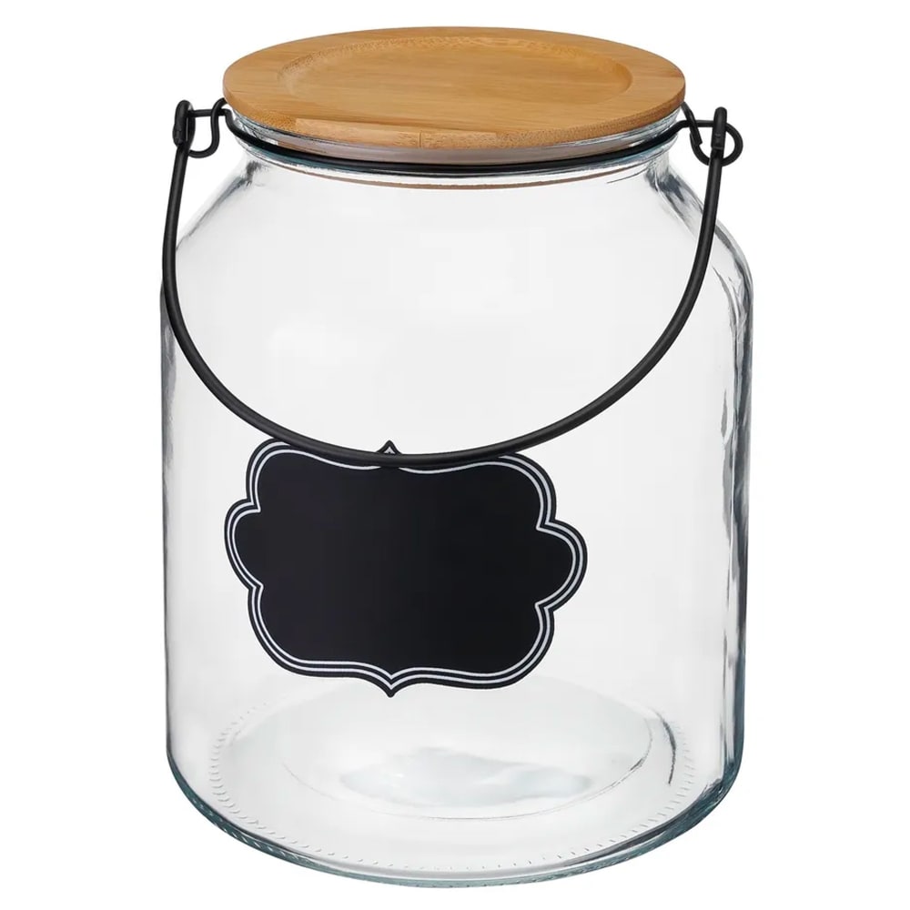 Bocal cuisine avec étiquette en verre et bouchon bambou 16x16x21cm