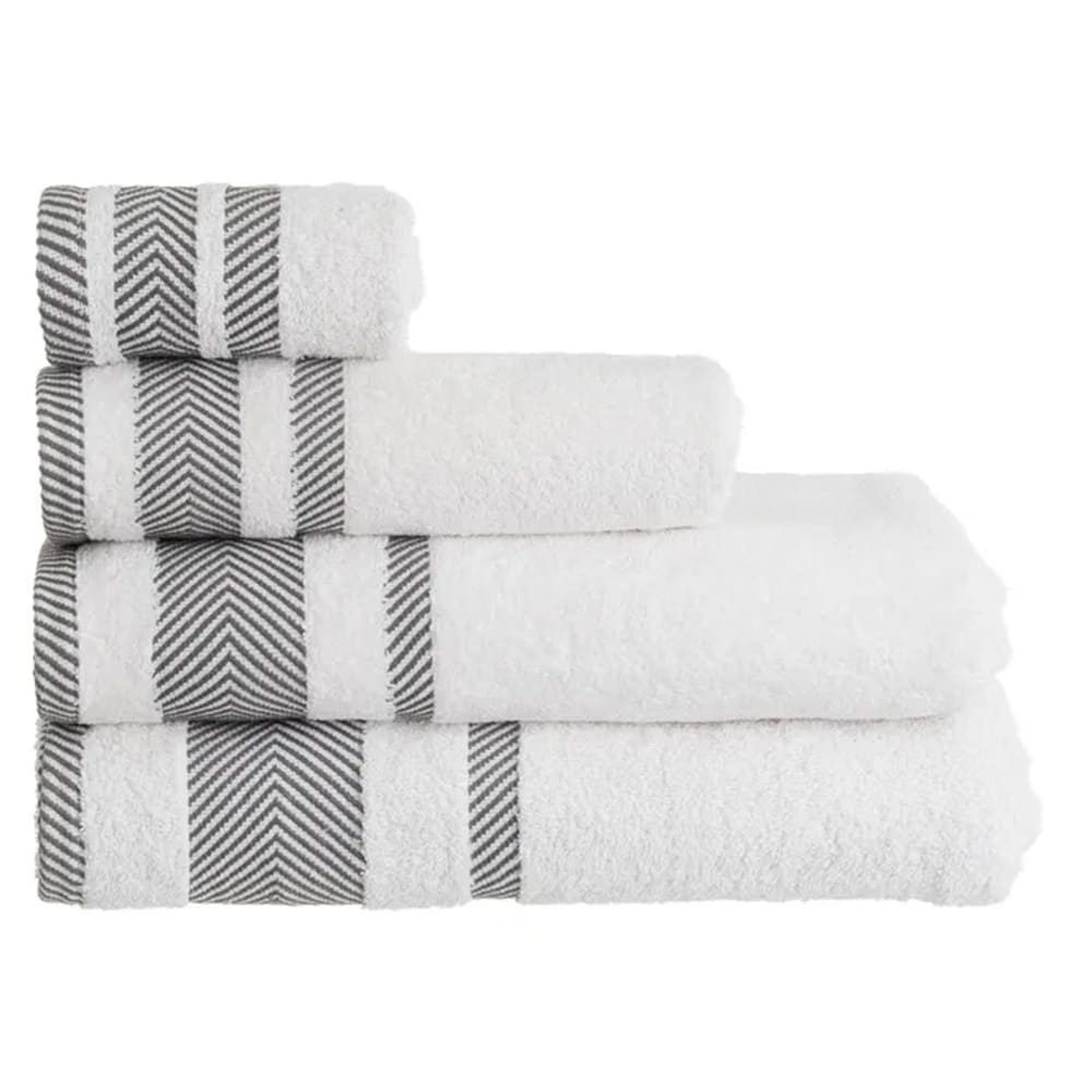 Serviette de toilette 100% coton blanc et gris 50x100cm