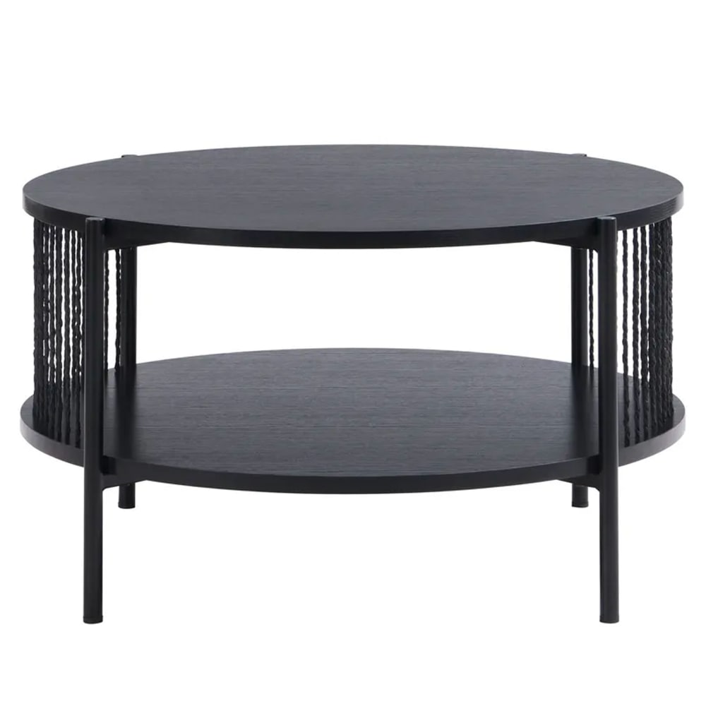 Table basse noire en bois, métal et corde 74x74x41cm - Maisons du Monde