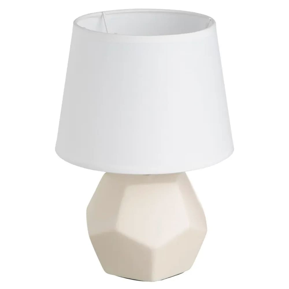 Lampe à poser céramique beige et abat jour blanc 18x18x26cm