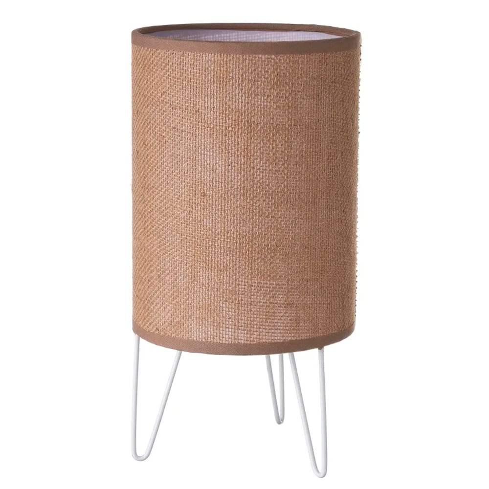 Wadiga Lampe à poser métal blanc et abat-jour marron 15x15x30cm - Lin
