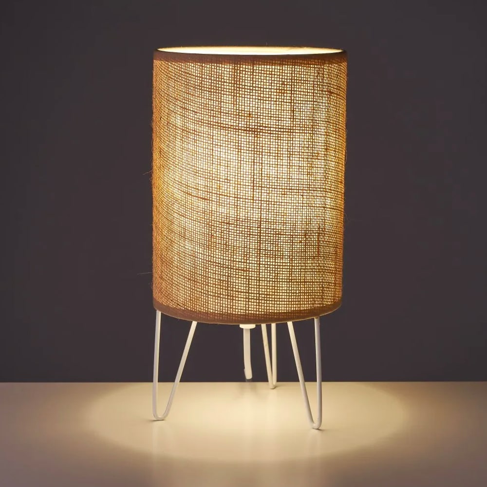 Lampe à poser métal blanc et abat-jour marron 15x15x30cm - Maisons du Monde