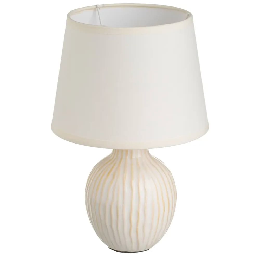 Lampe à poser céramique beige et abat jour blanc 18x18x28cm