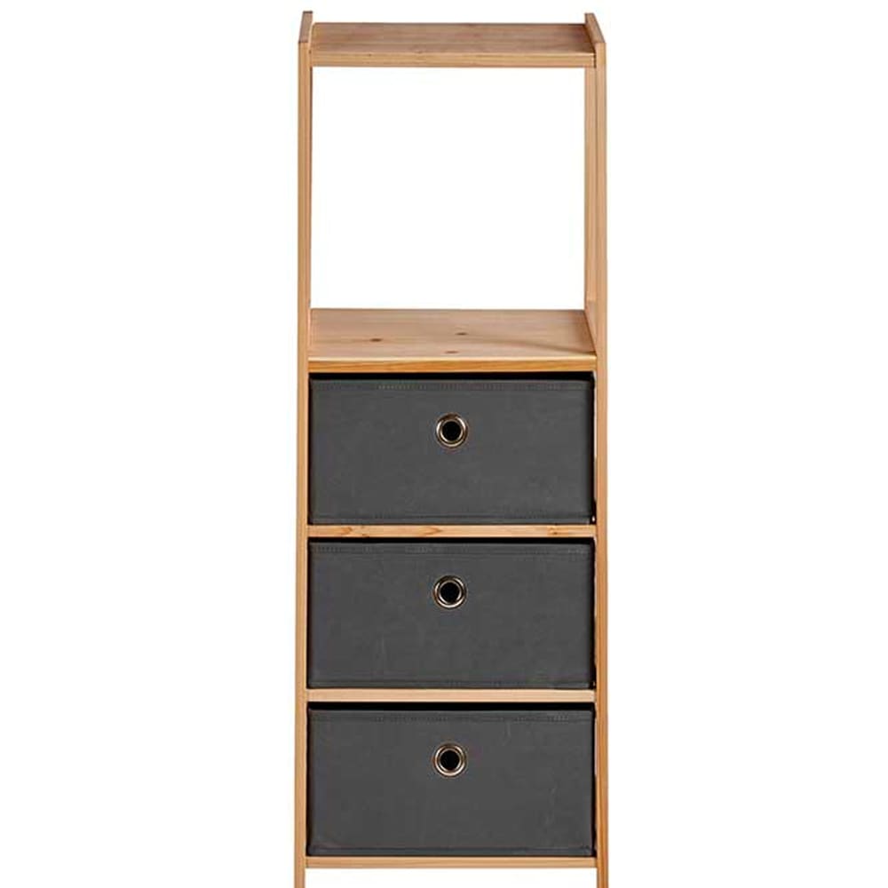 Étagère salle de bain bois et 3 tiroirs en toile gris 32x26x89cm - Maisons du Monde