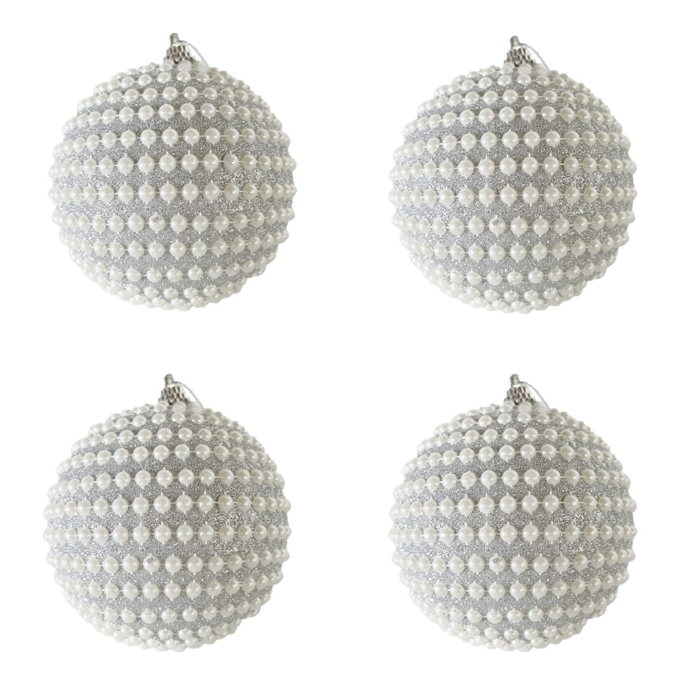 4 bolas de navidad con perlas de plástico color plata diámetro 10 cm