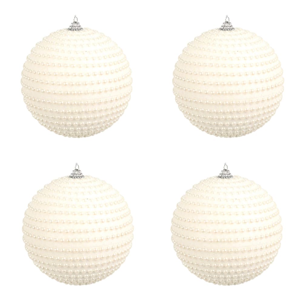 4 bolas de navidad con perlas blancas de plástico diámetro 10 cm