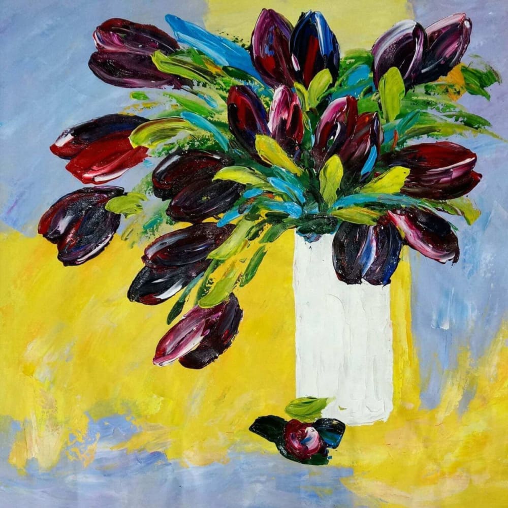 Mathi Design Ölgemälde Schwarze Tulpen in Vase MEHRFARBIG STOFF Junge