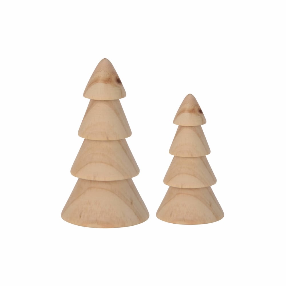 Set de 2 árboles de navidad de mesa en madera de pino color natural