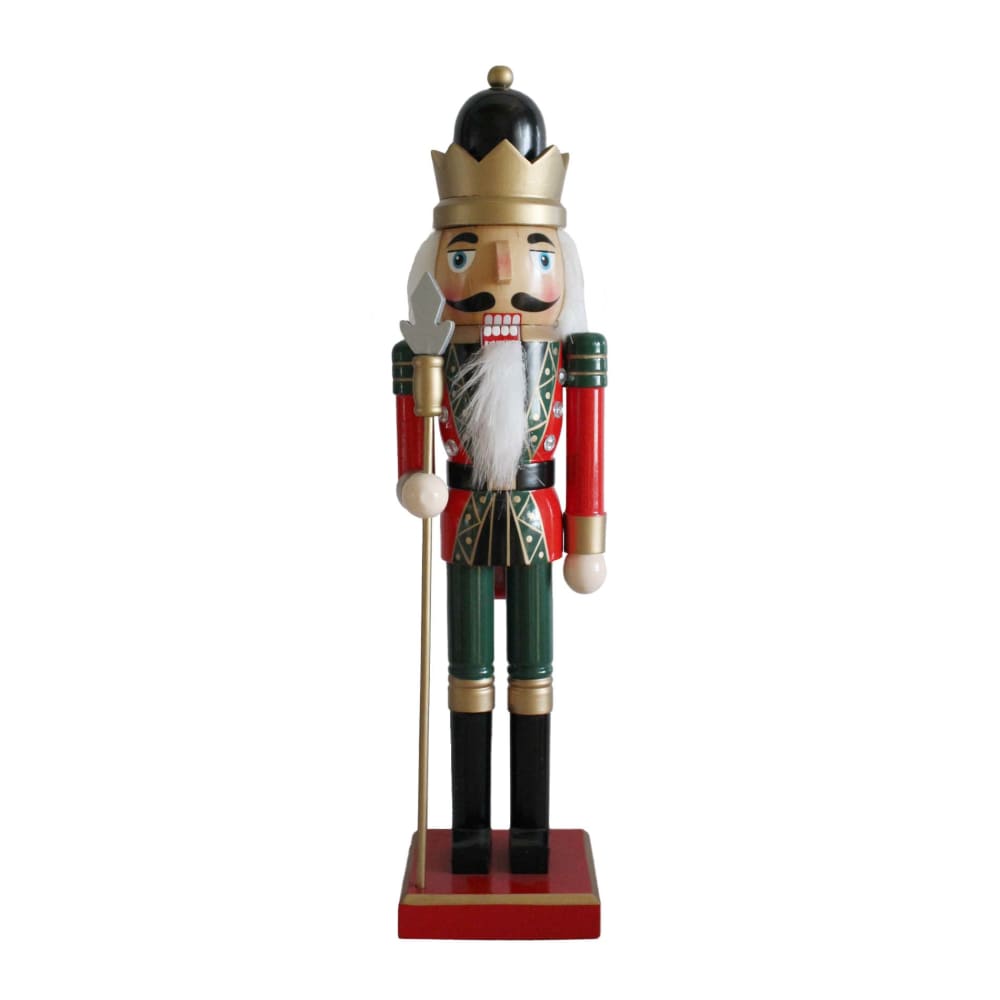 Casse-noisette statuette de Noël en bois avec couronne rouge H 35 cm