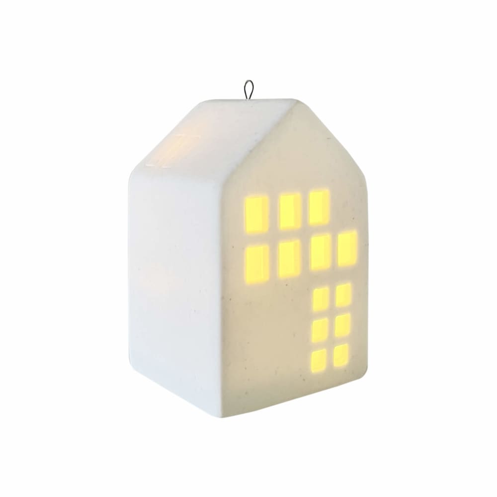 Casita de navidad de cerámica blanca con luces led a batería