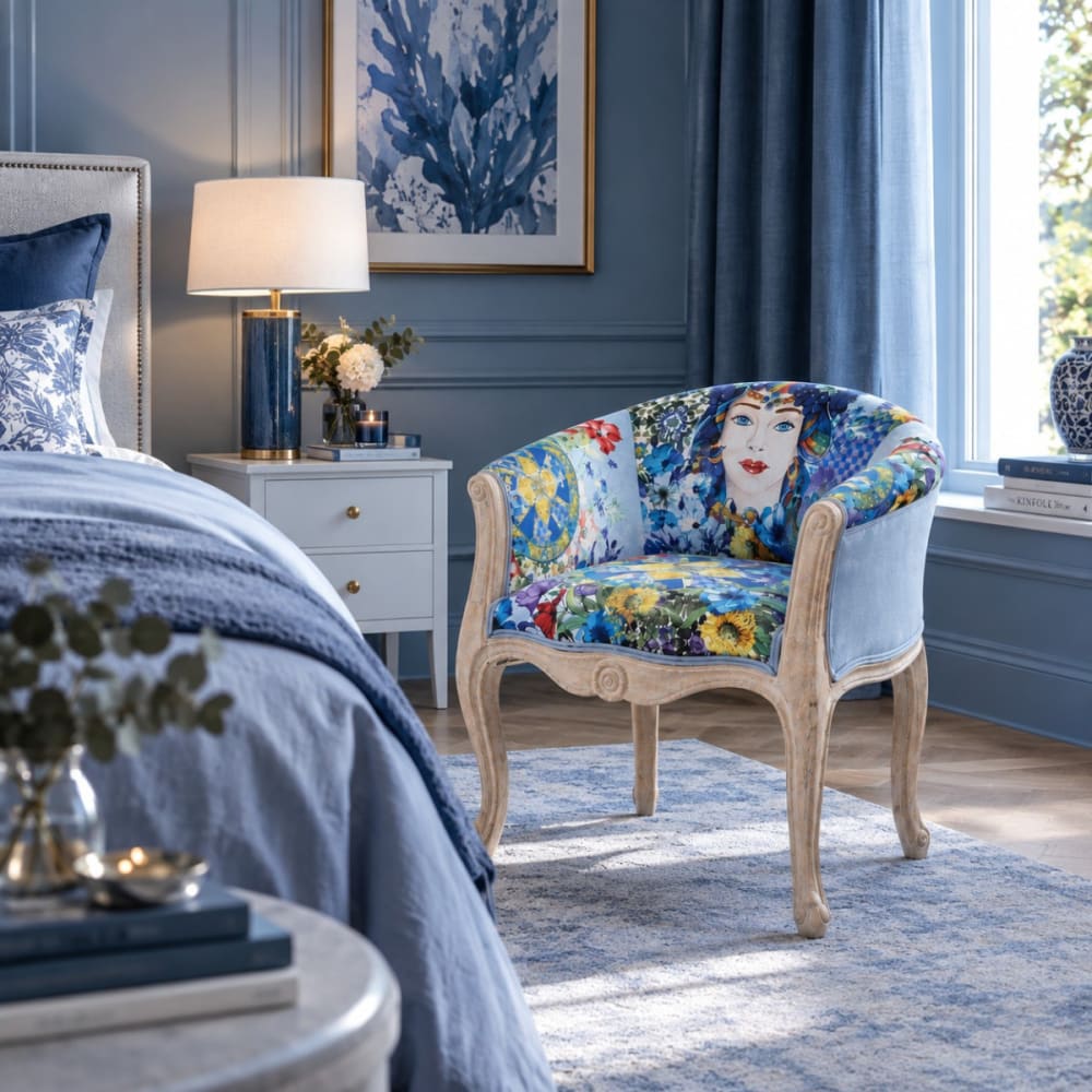 Fauteuil en velours à motifs baroques colorés - Maisons du Monde