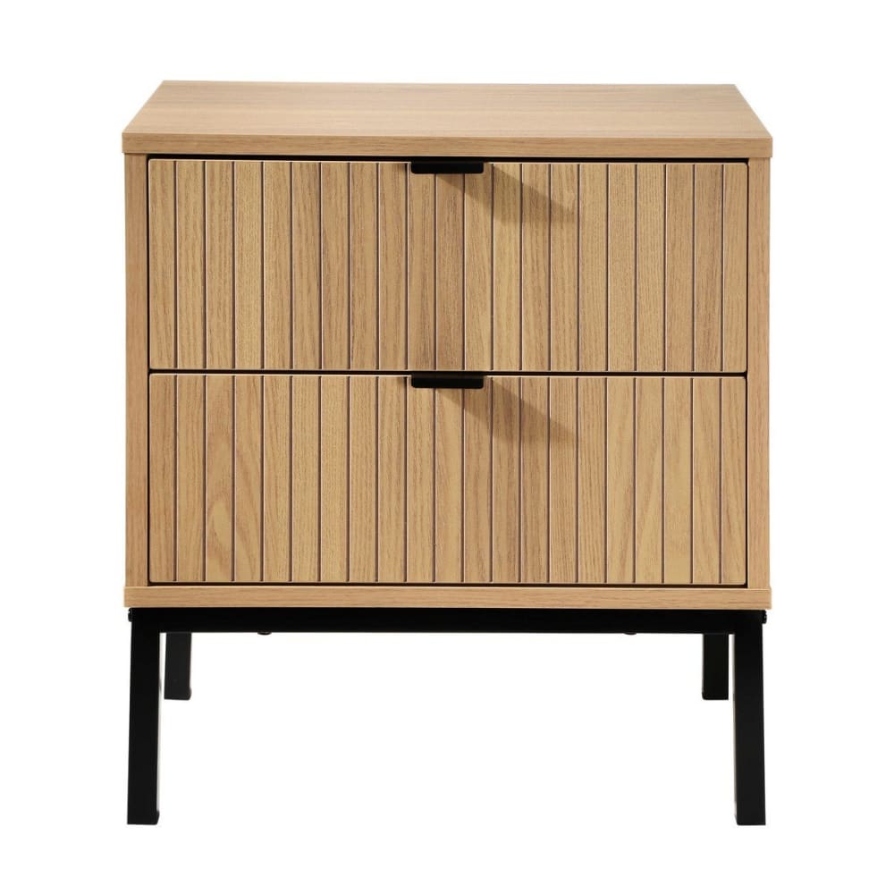 Calicosy Nachttisch 2 Schubladen Effekt Holz mit Rillen - H51cm Beige Spanplatte