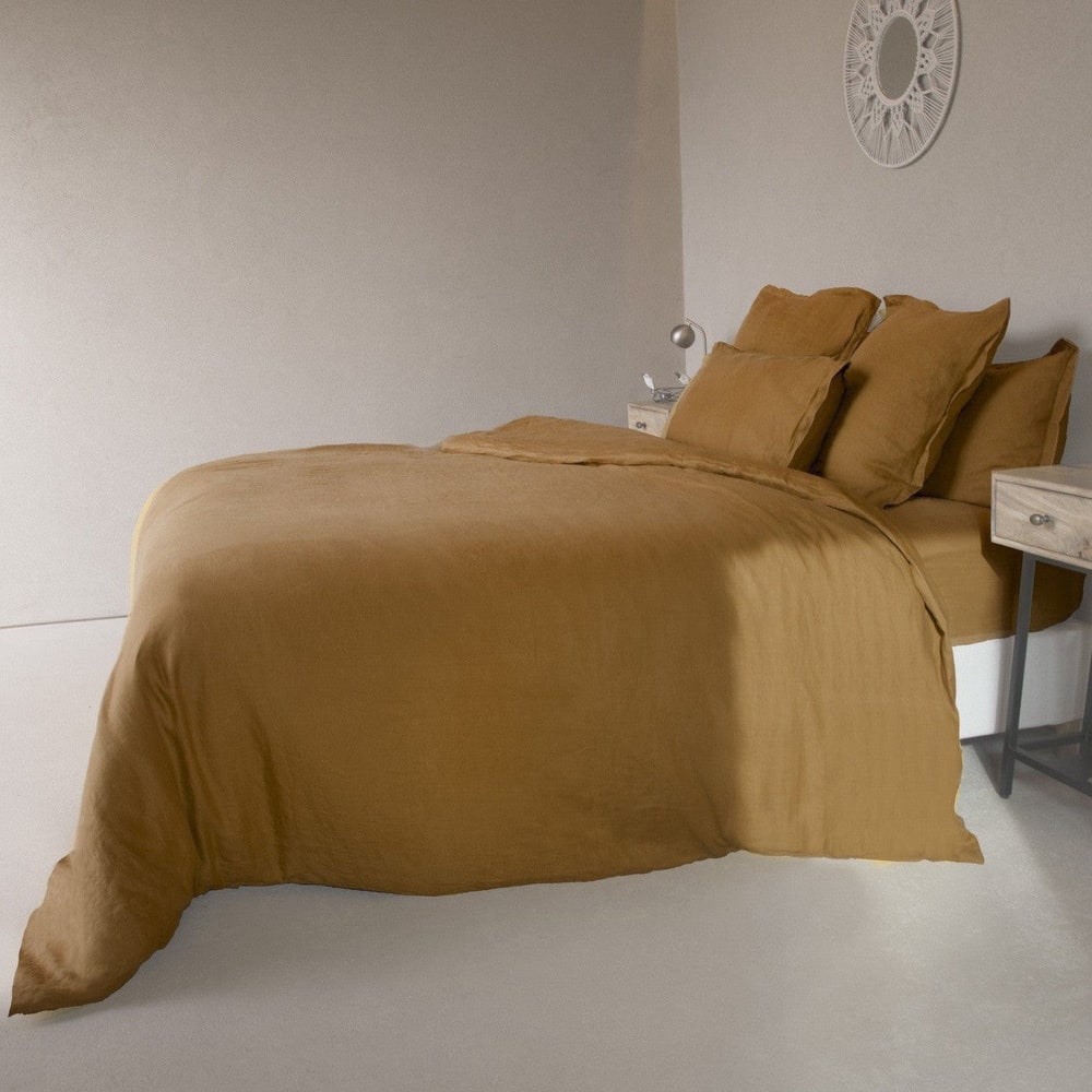 Drap housse lin lavé caramel 140x190x30 — vue 4