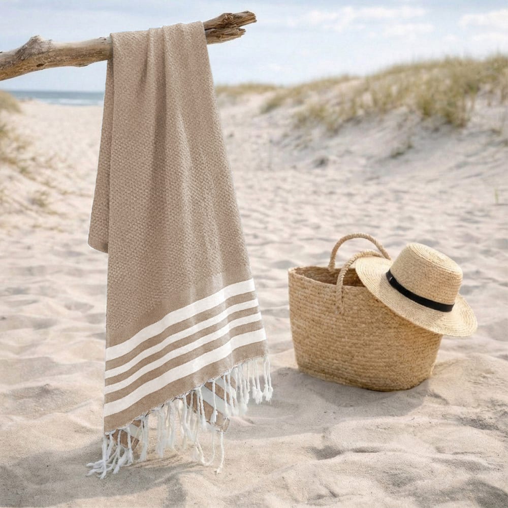 Fouta nid d'abeille coton 100x200 beige — vue 4