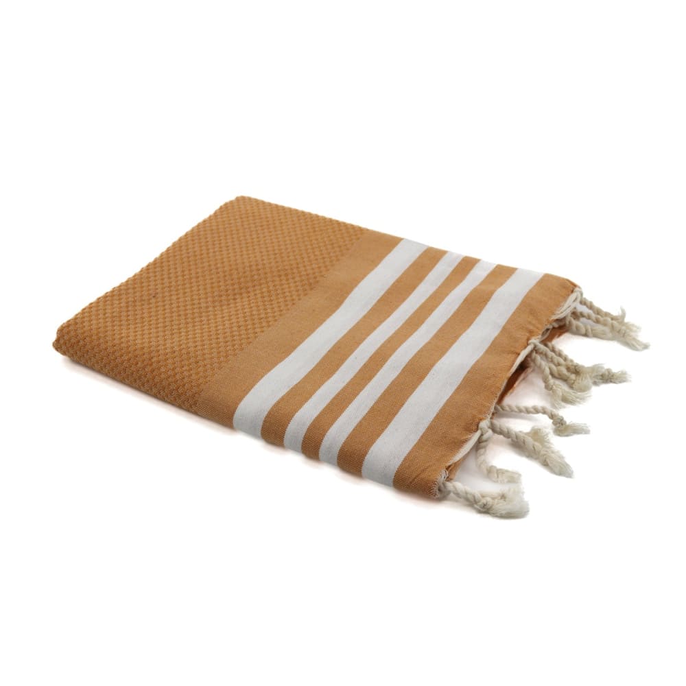 Fouta nid d'abeille coton 100x200 jaune moutarde