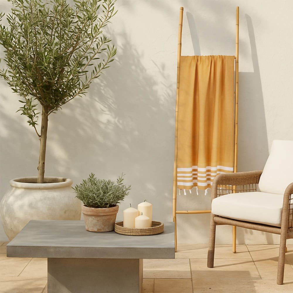 Fouta nid d'abeille coton 100x200 jaune moutarde - Maisons du Monde