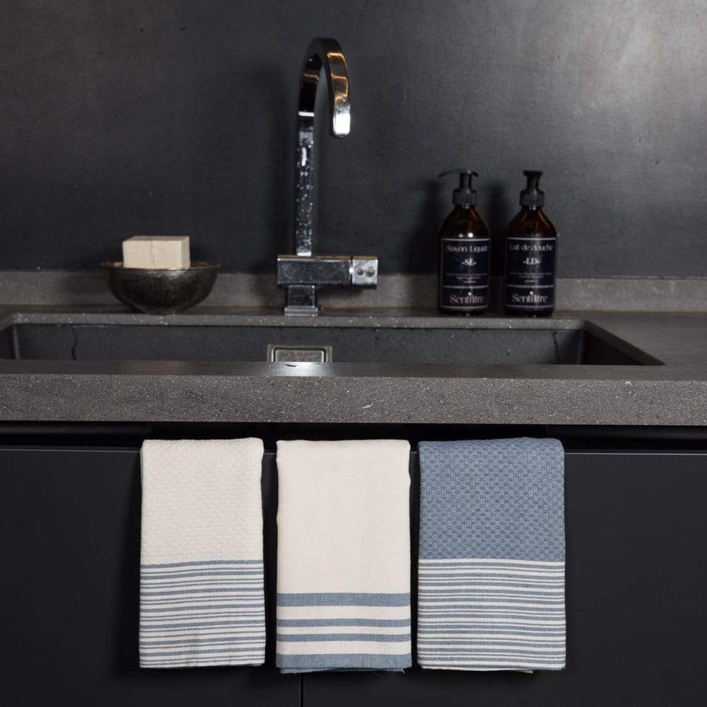 Torchon (x3) coton 45x70 bleu jean - Maisons du Monde