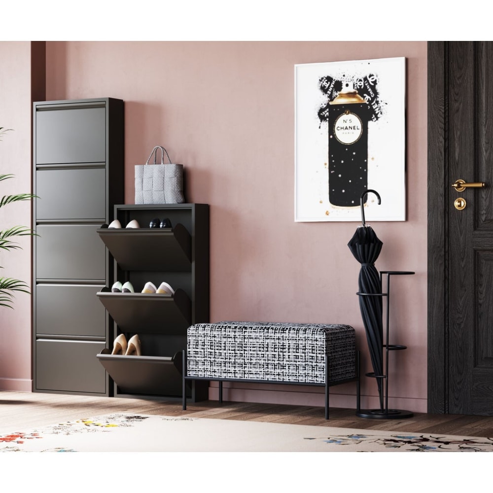 Casier à chaussures 3 tiroirs en acier noir