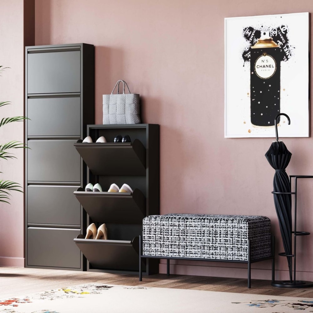 Casier à chaussures 5 tiroirs en acier noir