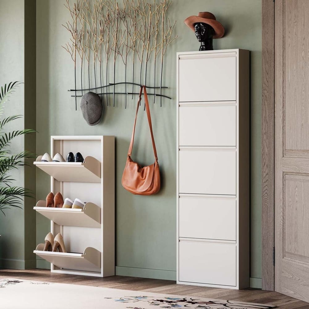 Casier à chaussures 5 tiroirs en acier crème