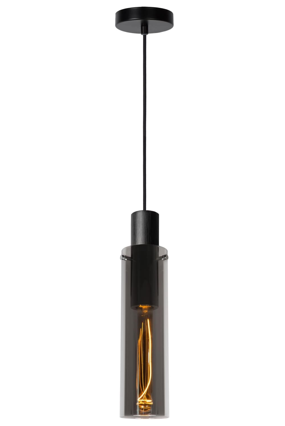 Lucide Pendelleuchte aus Glas 1xE27, rauchfarbe grau style modern Schwarz Metall