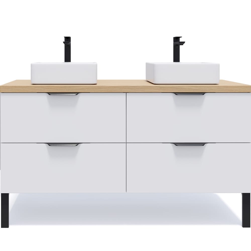 Meuble salle de bain 2 vasques posées 140cm 4 tiroirs Blanc
