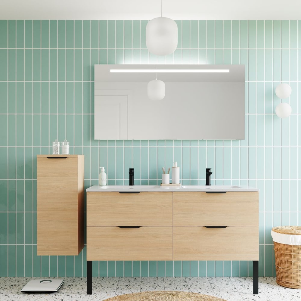 Meuble salle de bain double vasque 140cm 4 tiroirs chêne - Maisons du Monde