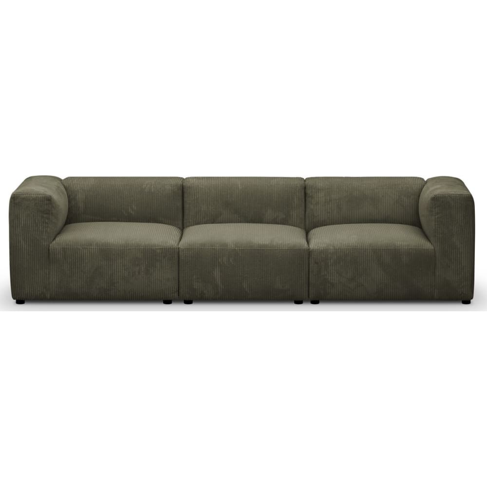 Canapé modulable 4 places - velours vert kaki