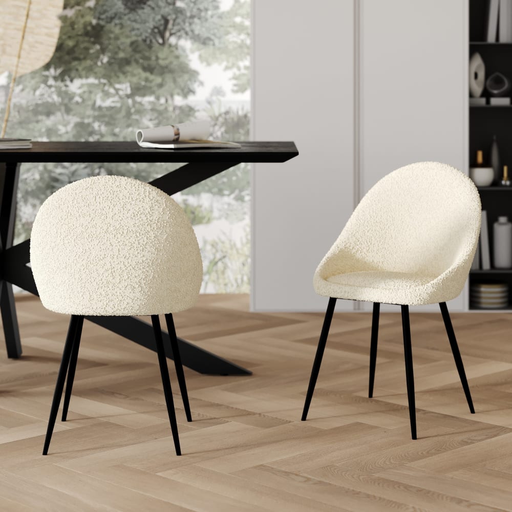 Lot de 2 chaises en tissu bouclé blanc cassé