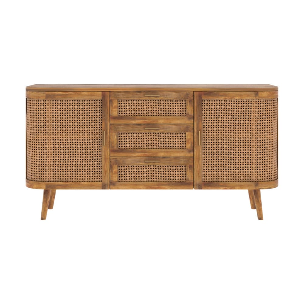 Buffet en bois de manguier et cannage