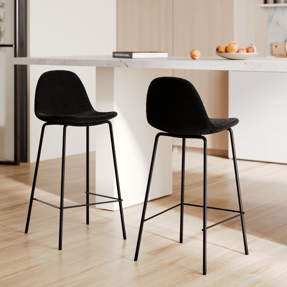Lot de 2 chaises pour îlot central 65.5 cm en tissu bouclette noir