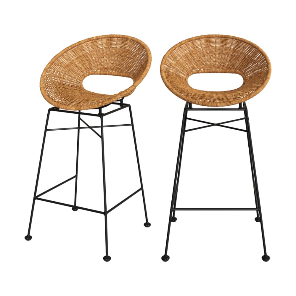 Lot de 2 tabourets pour îlot central 65 cm en résine tressée