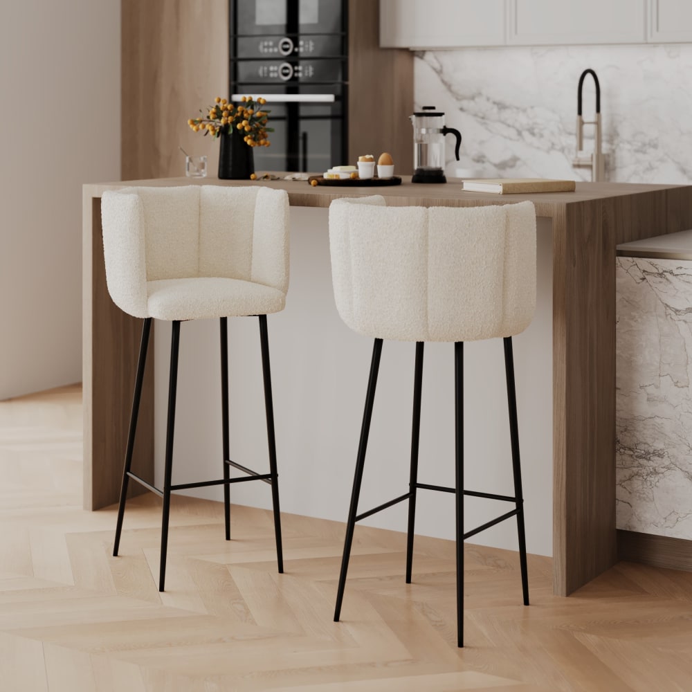 Lot de 2 chaises de bar en tissu bouclé beige 75 cm