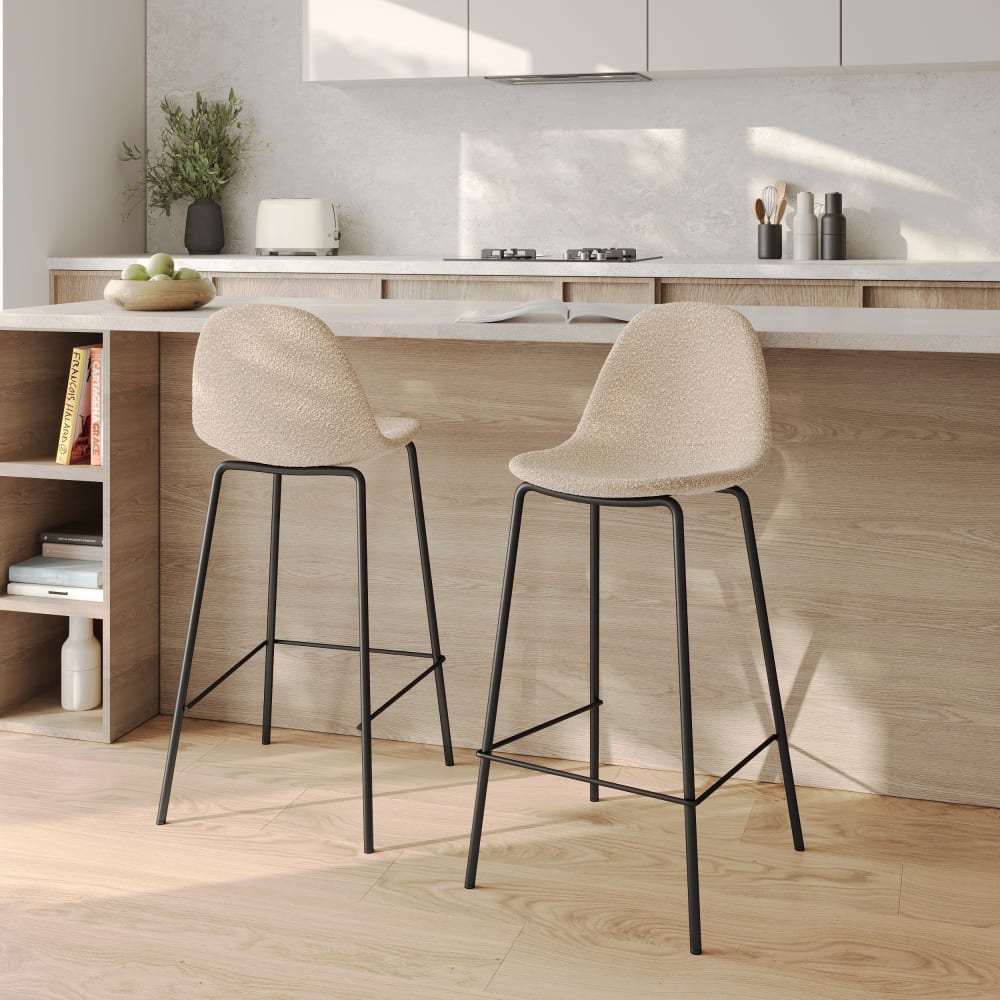 Lot de 2 chaises pour îlot central 65.5 cm en tissu bouclette beige