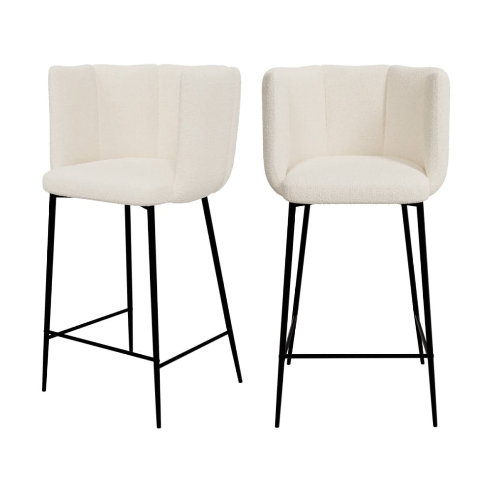 Maison Pavane Set aus 2 Stühlen für Kücheninsel 67 cm aus beigem Bouclé-Stoff style modern - Stoff